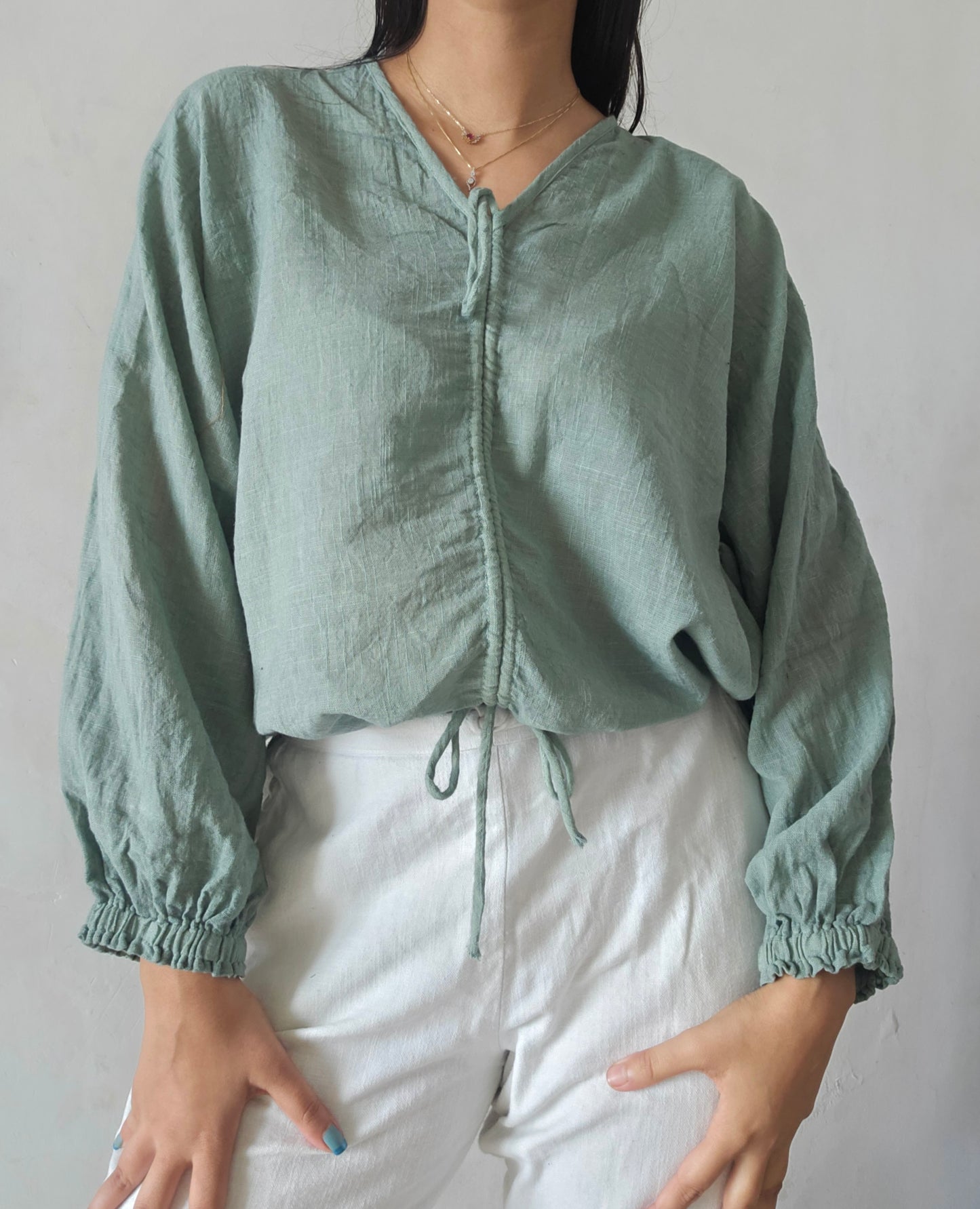 Muted zade cloud whimsy tie top