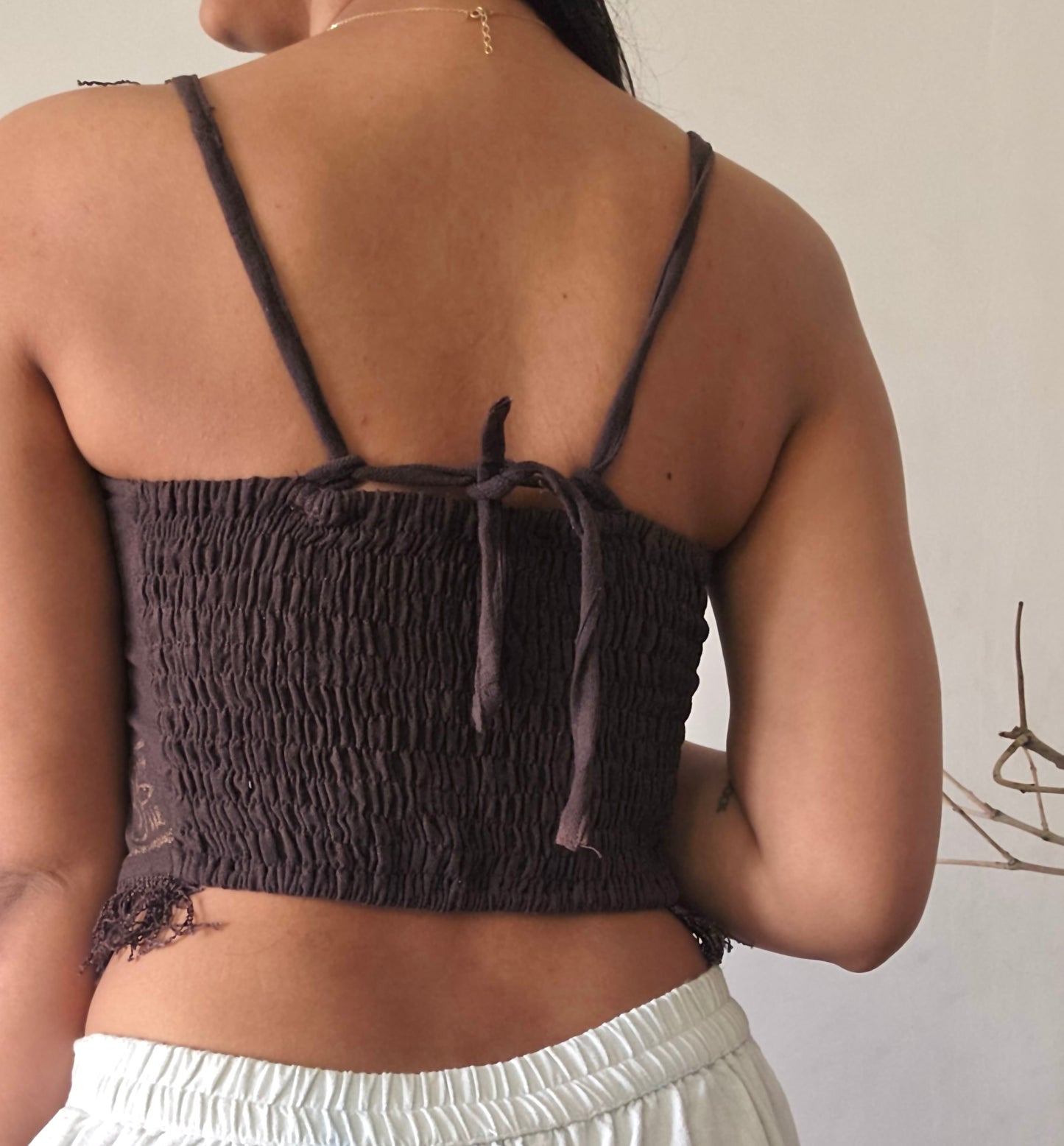 Deep walnut brown jute cotton tank top