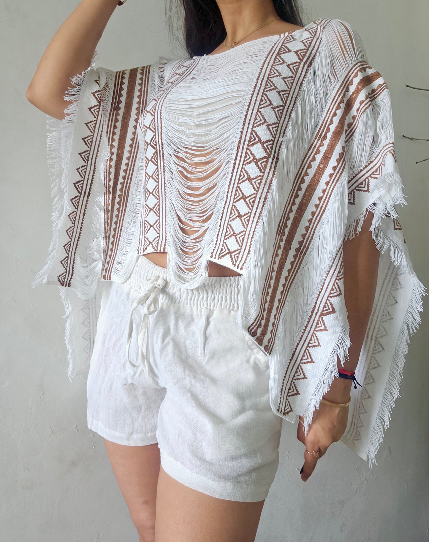 Glacier white poncho and shorts co-ord set