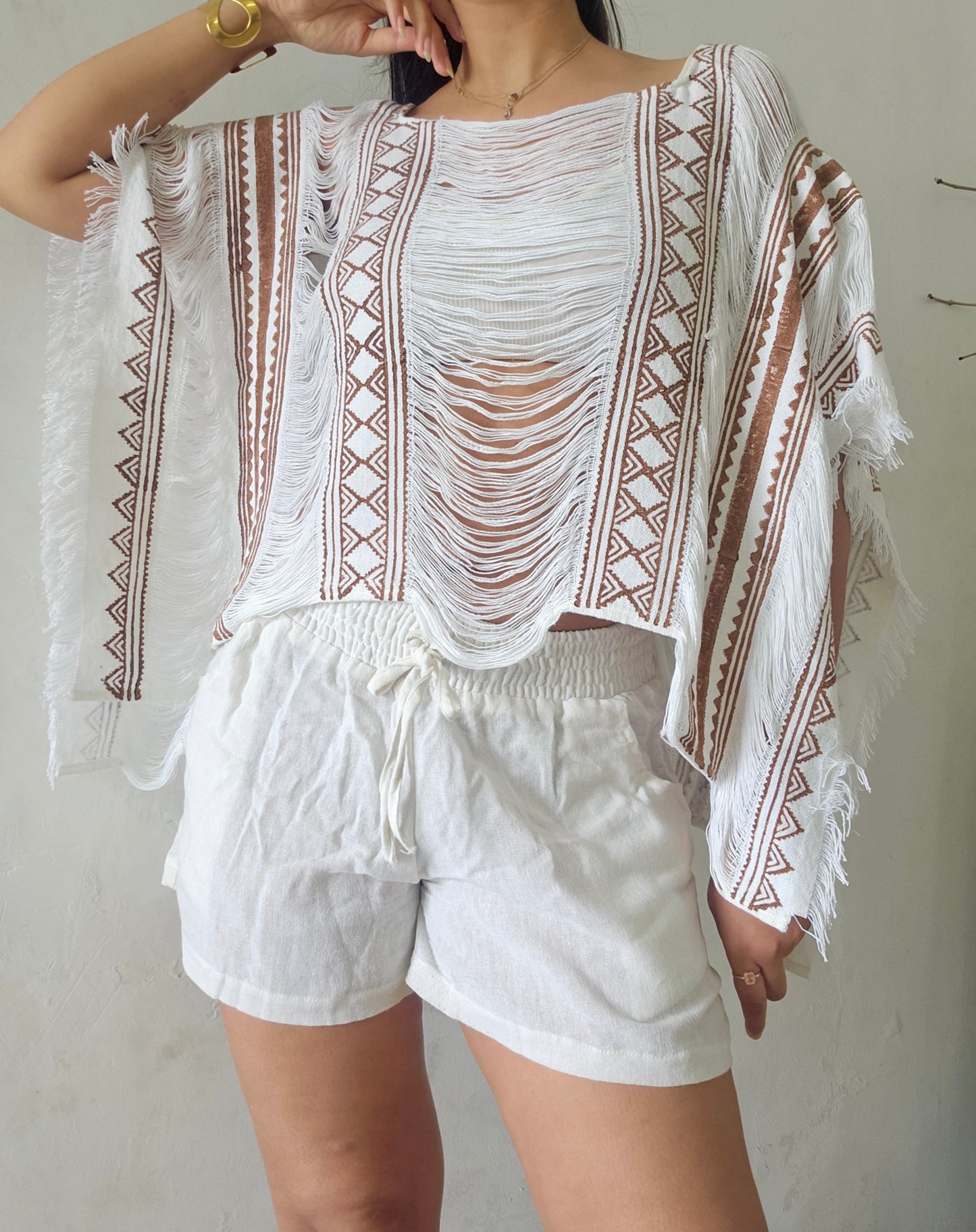 Glacier white poncho and shorts co-ord set
