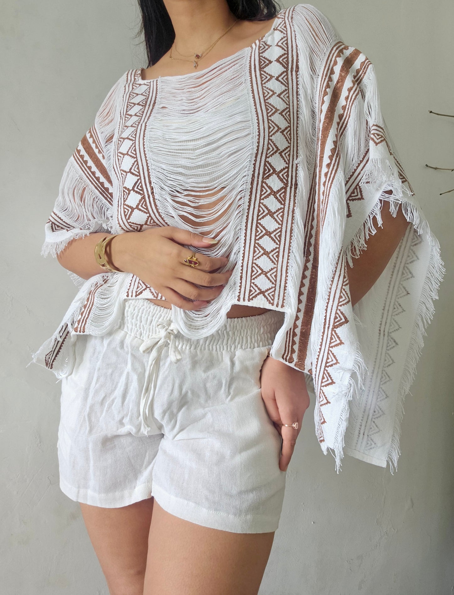 Glacier white poncho and shorts co-ord set
