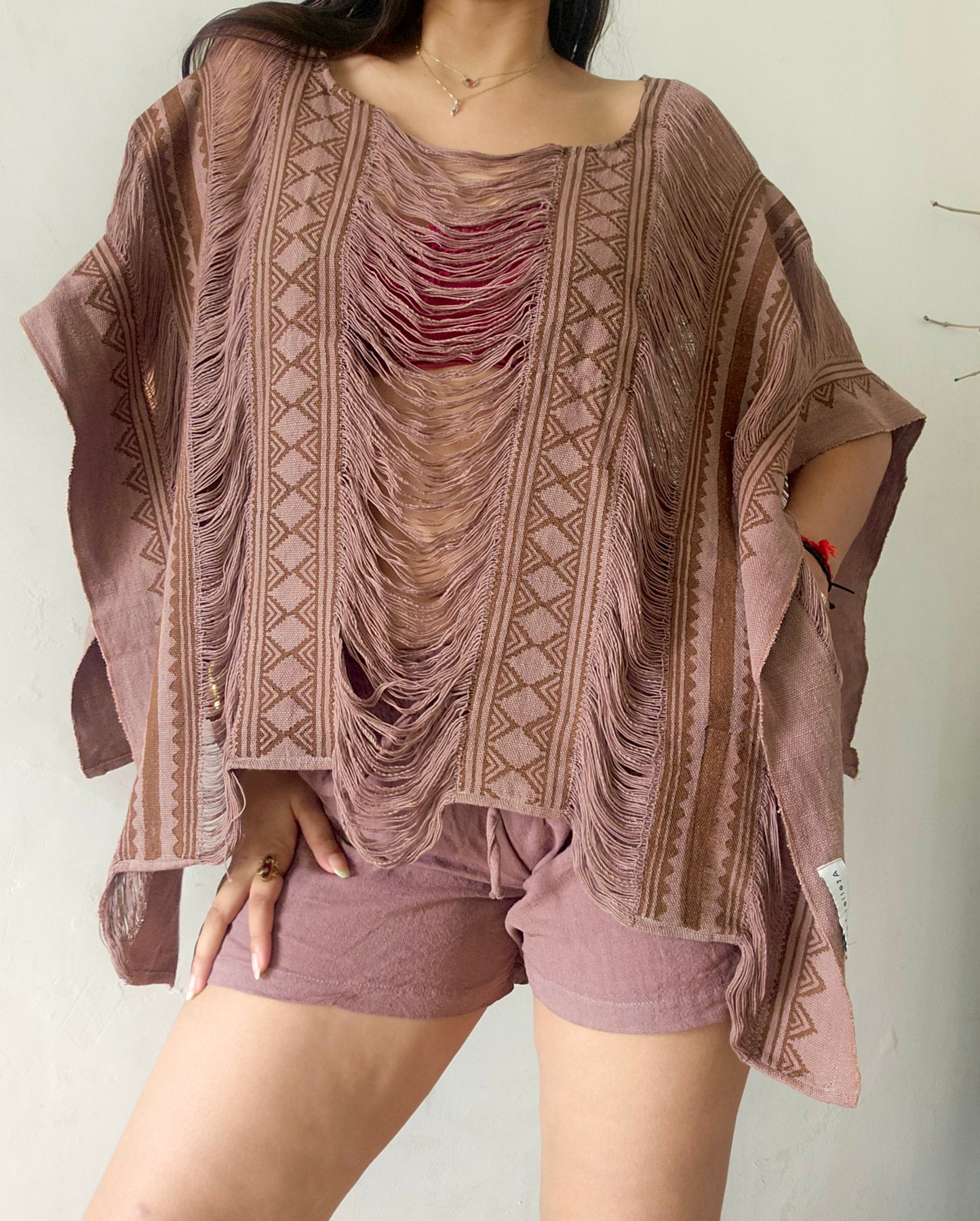 Rustwood mocha brown poncho and shorts co-ord set