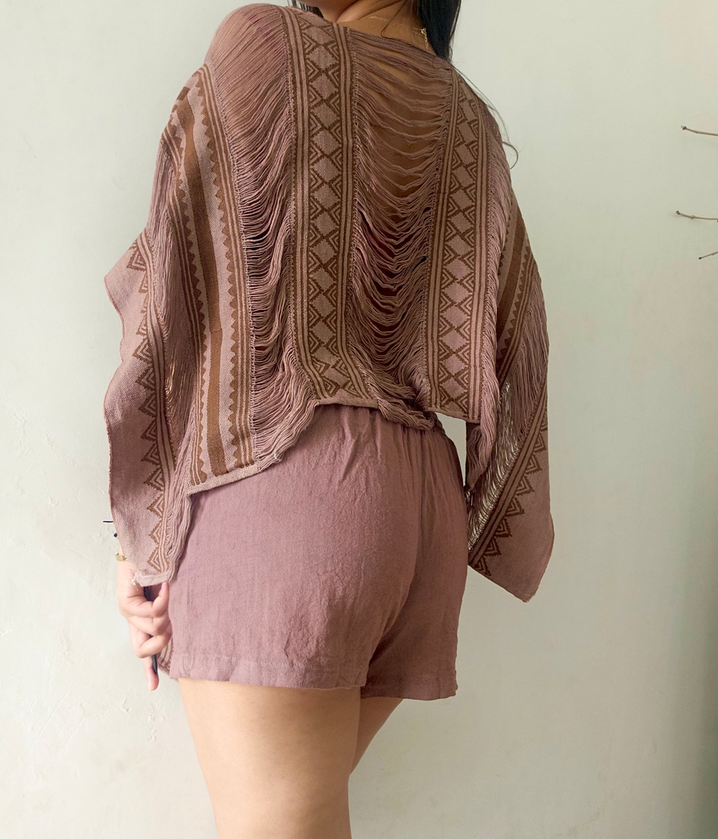 Rustwood mocha brown poncho and shorts co-ord set