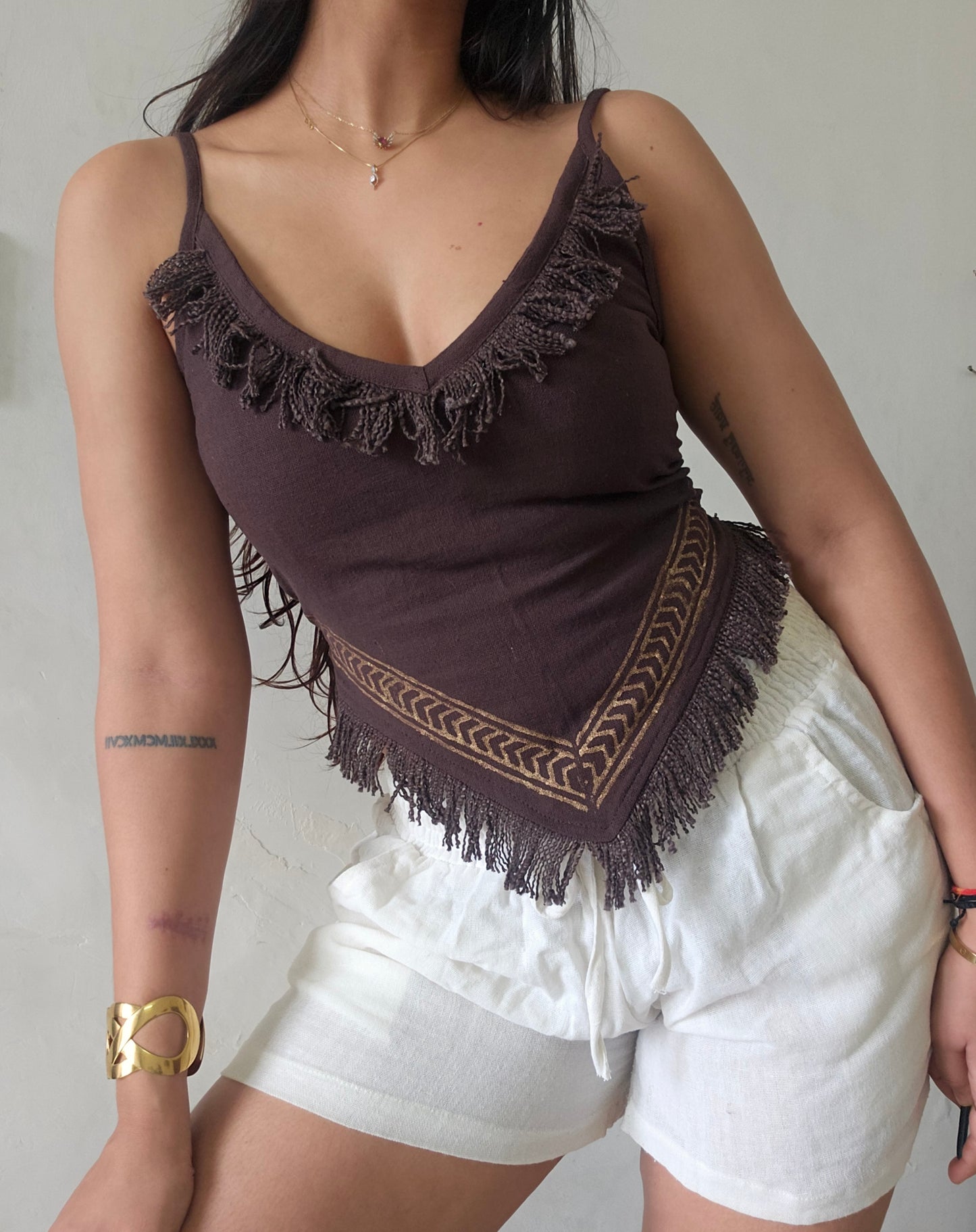 Deep walnut brown jute cotton tank top 2