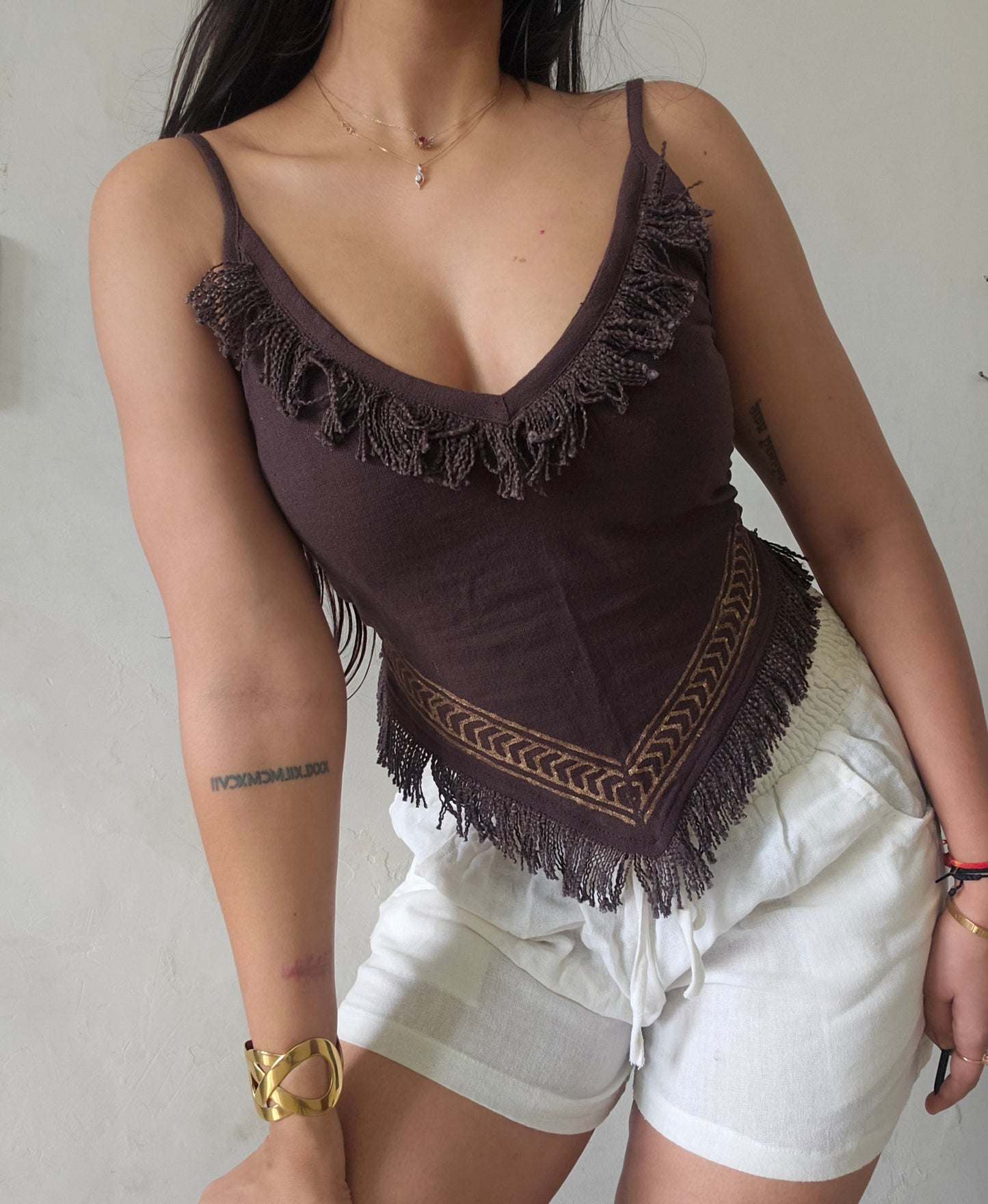 Deep walnut brown jute cotton tank top 2
