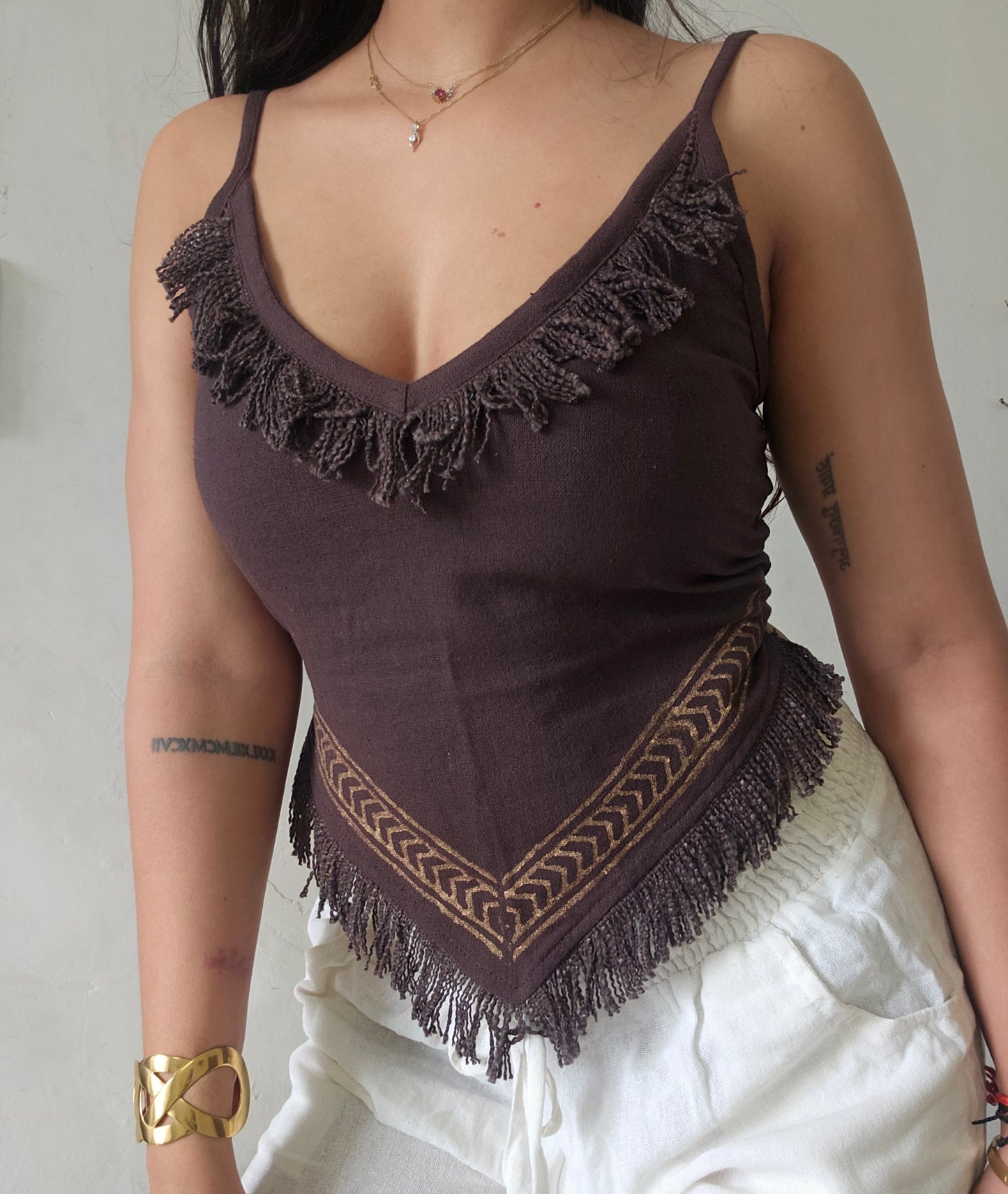 Deep walnut brown jute cotton tank top 2