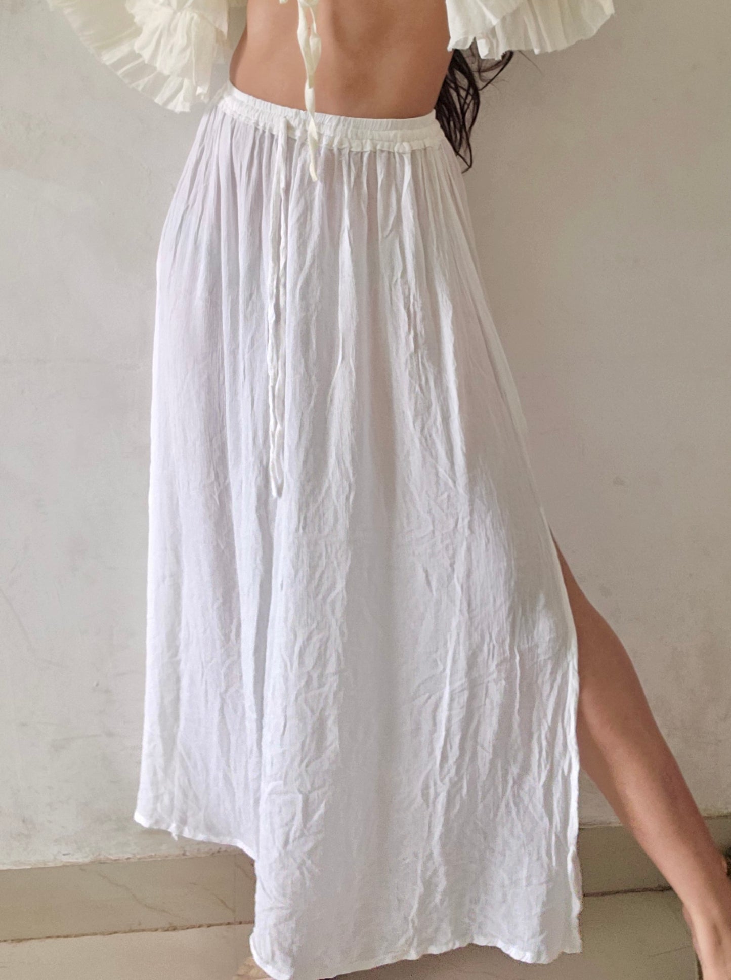 Soft cotton slit long skirt