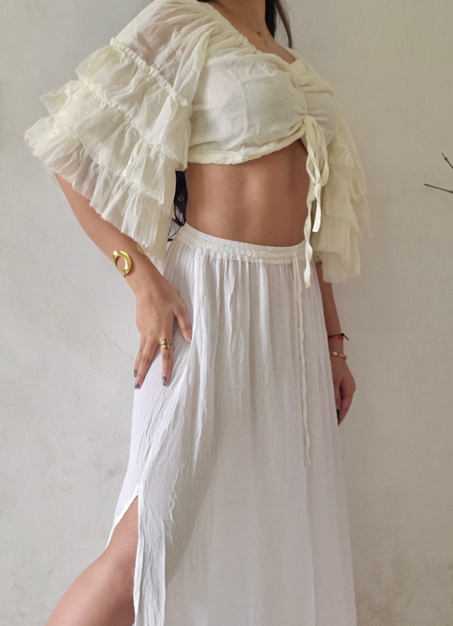 Soft cotton slit long skirt