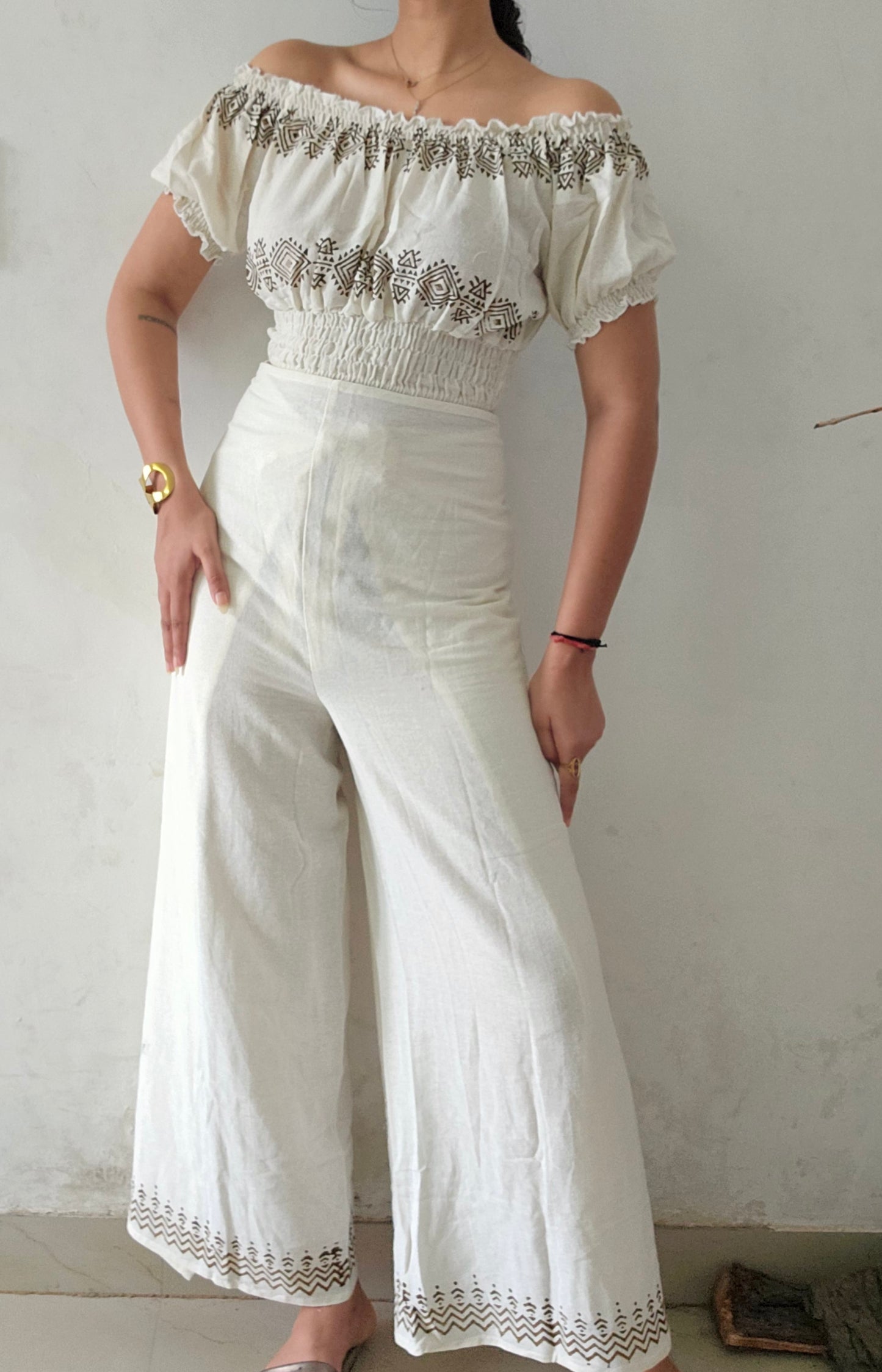 Block Printed Jute Cotton Crop Top