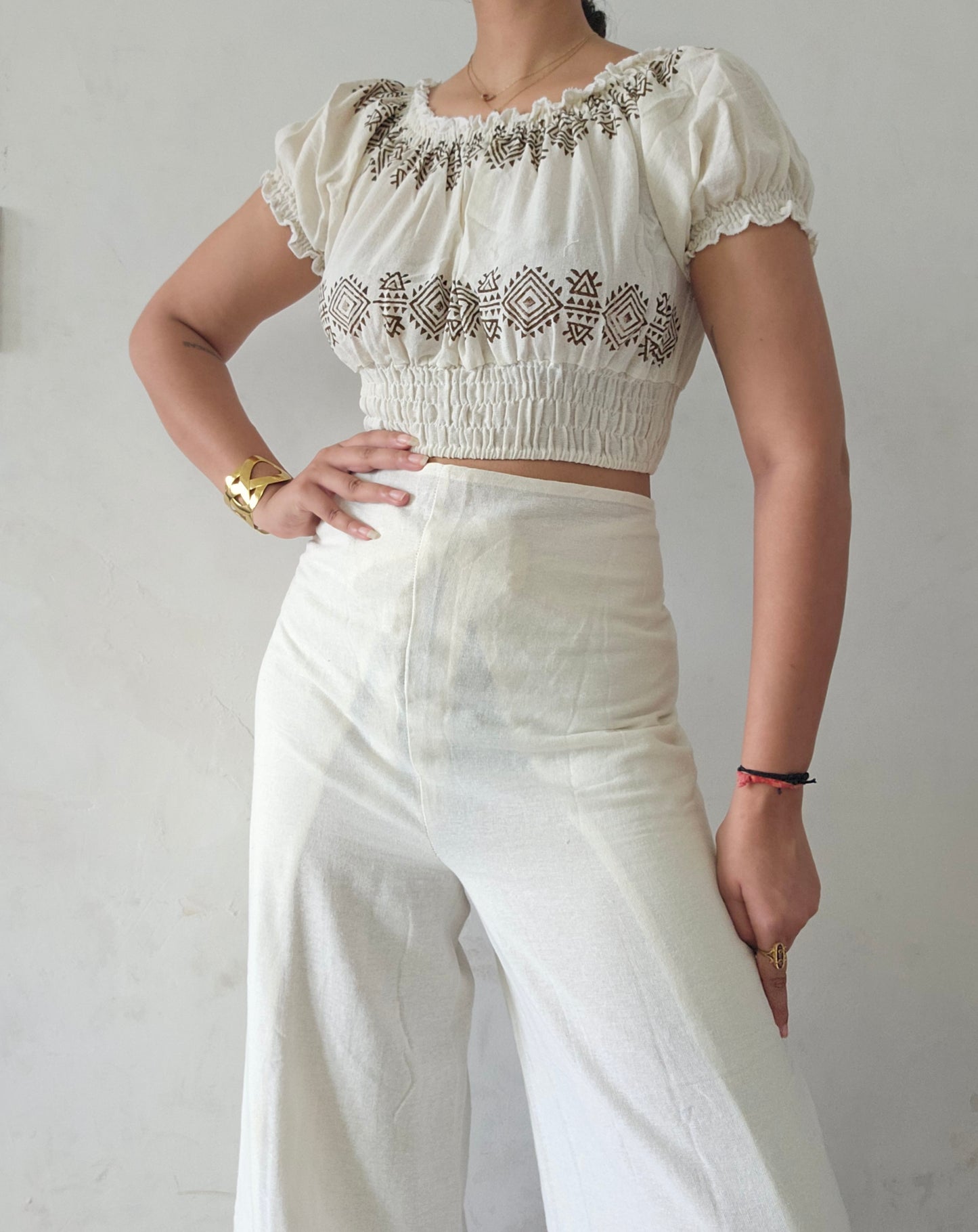 Block Printed Jute Cotton Crop Top