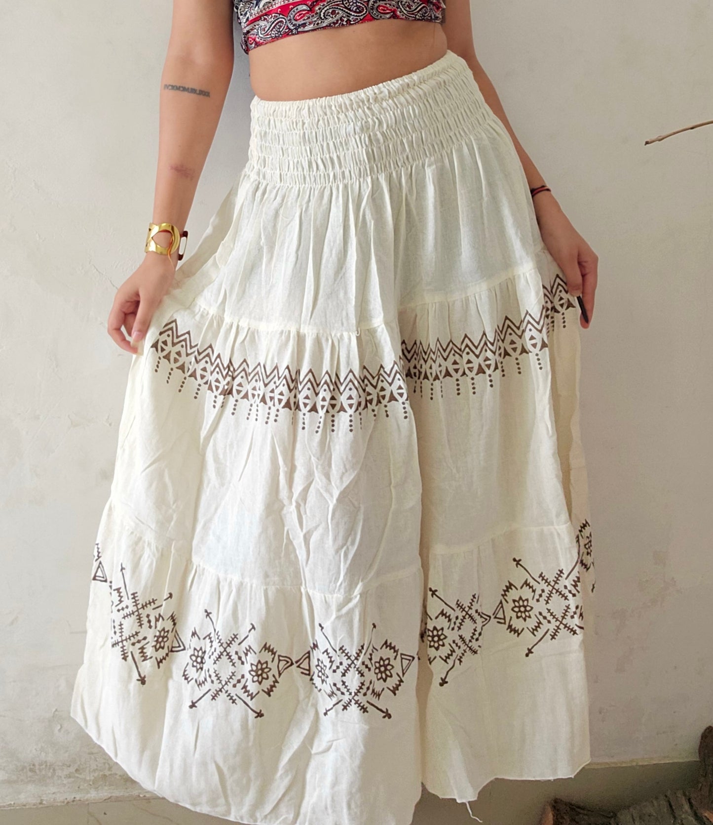 Boho block printed organic cotton skirt
