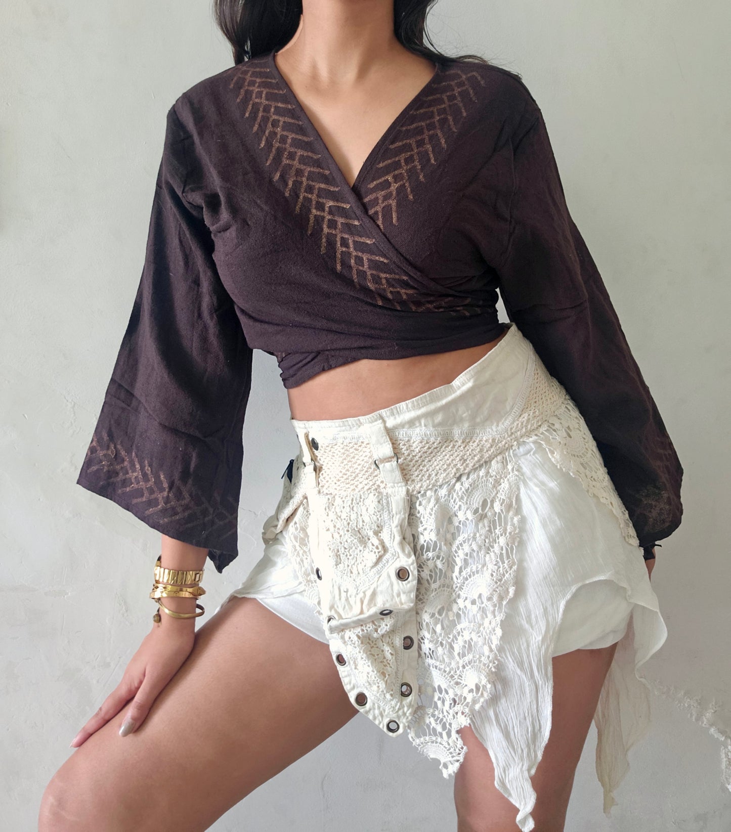 Deep walnut brown jute cotton wrap top 2