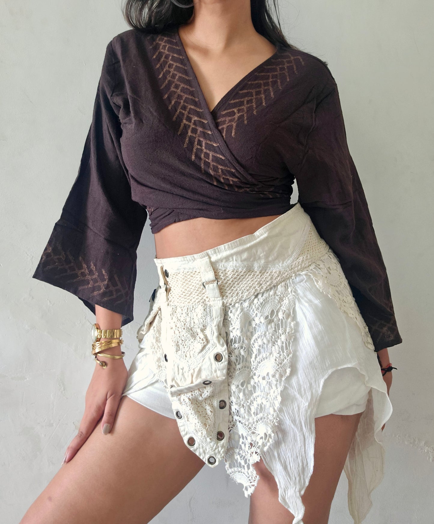 Deep walnut brown jute cotton wrap top 2
