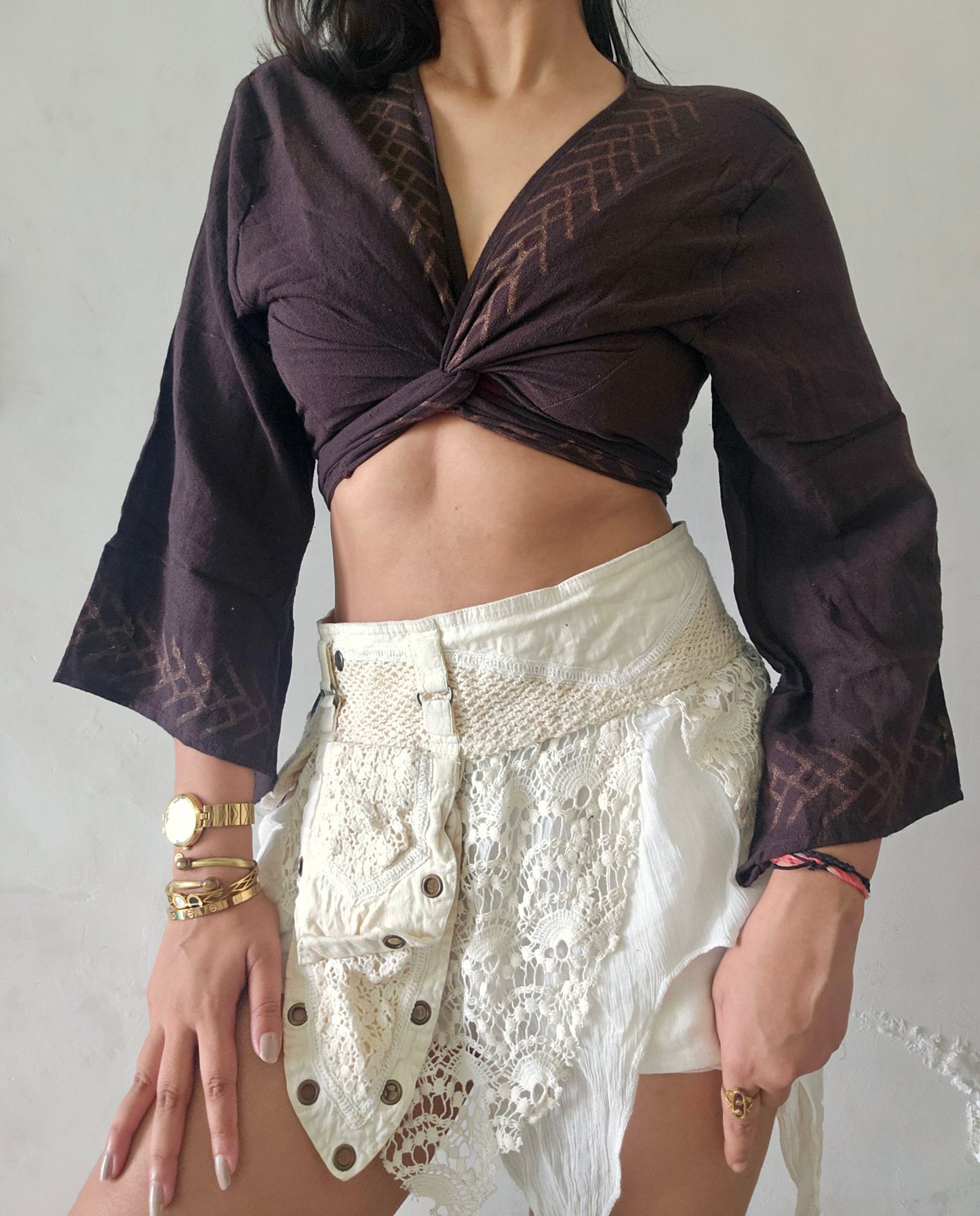 Deep walnut brown jute cotton wrap top 2