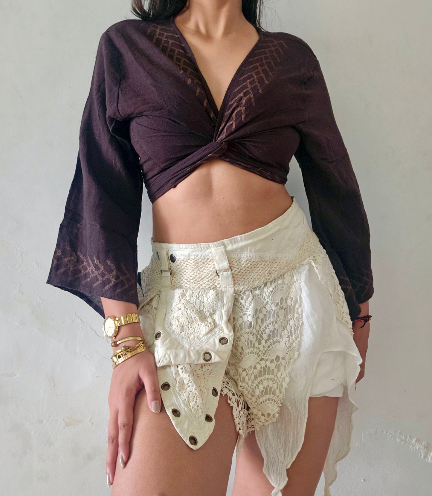 Deep walnut brown jute cotton wrap top 2