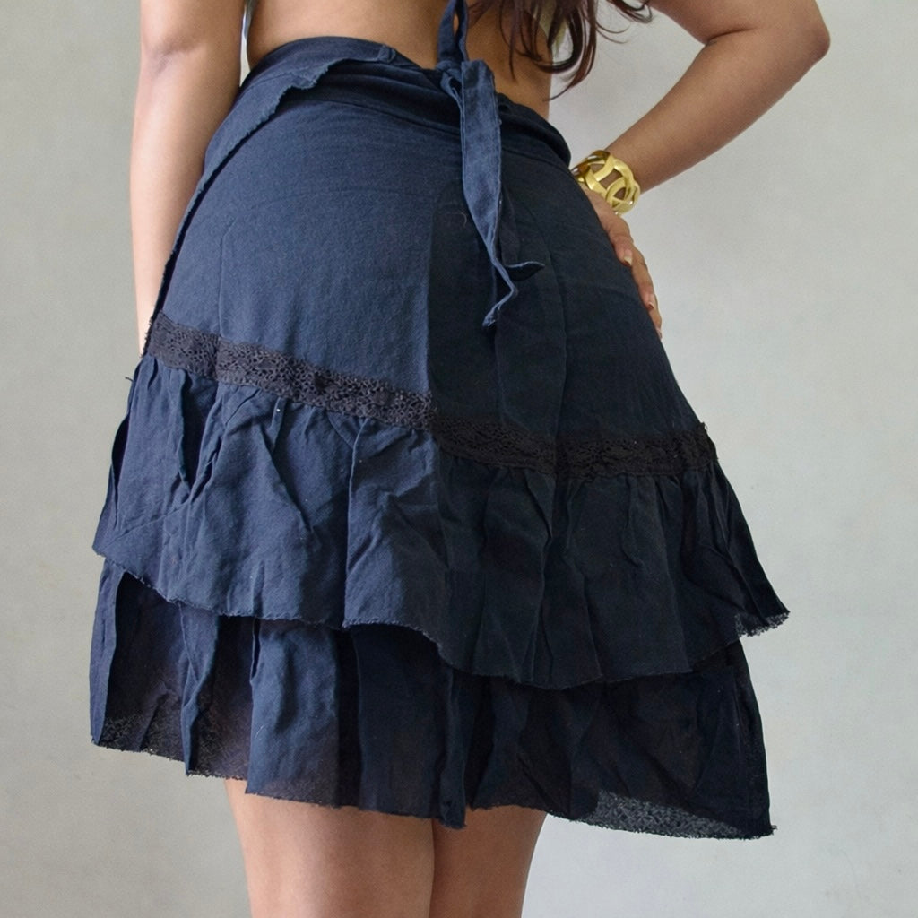 Black organic cotton ruffle wrap skirt