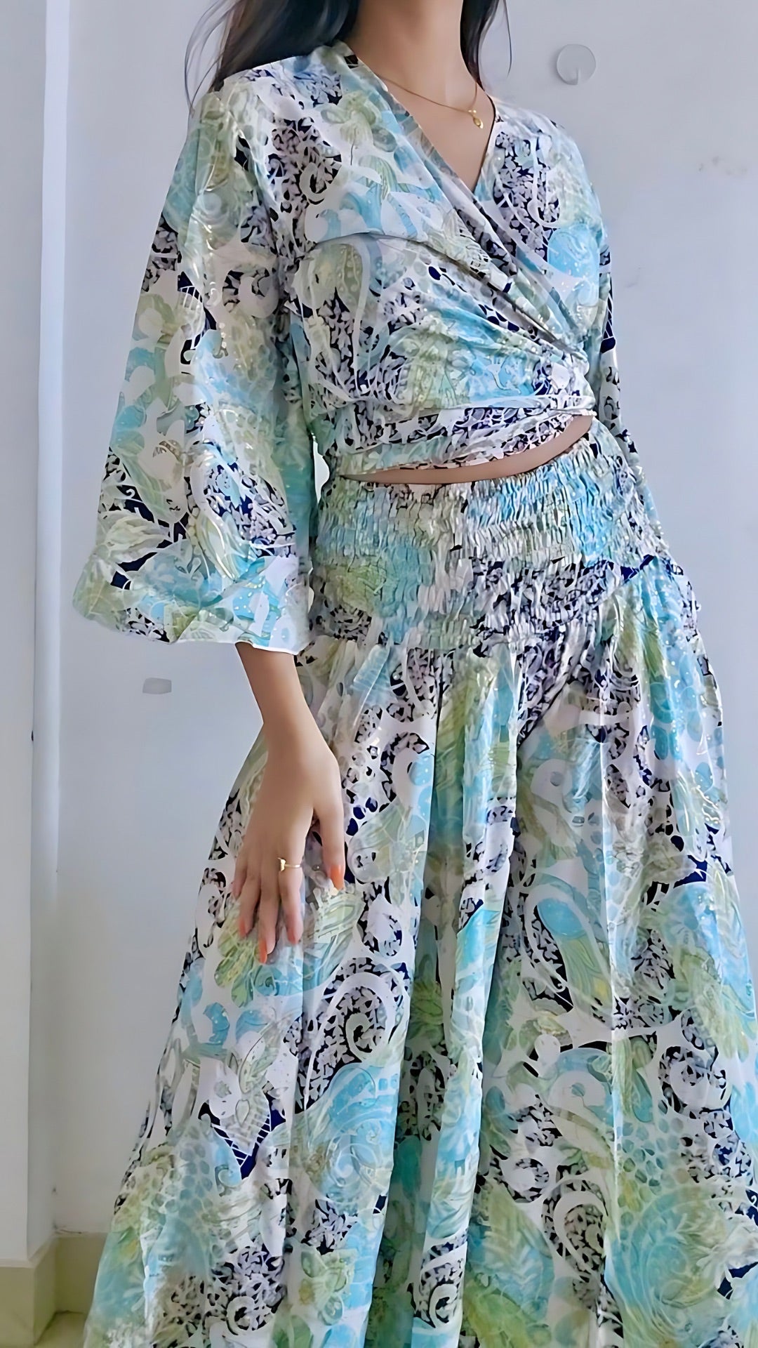 Wrap top and pants co-ord set