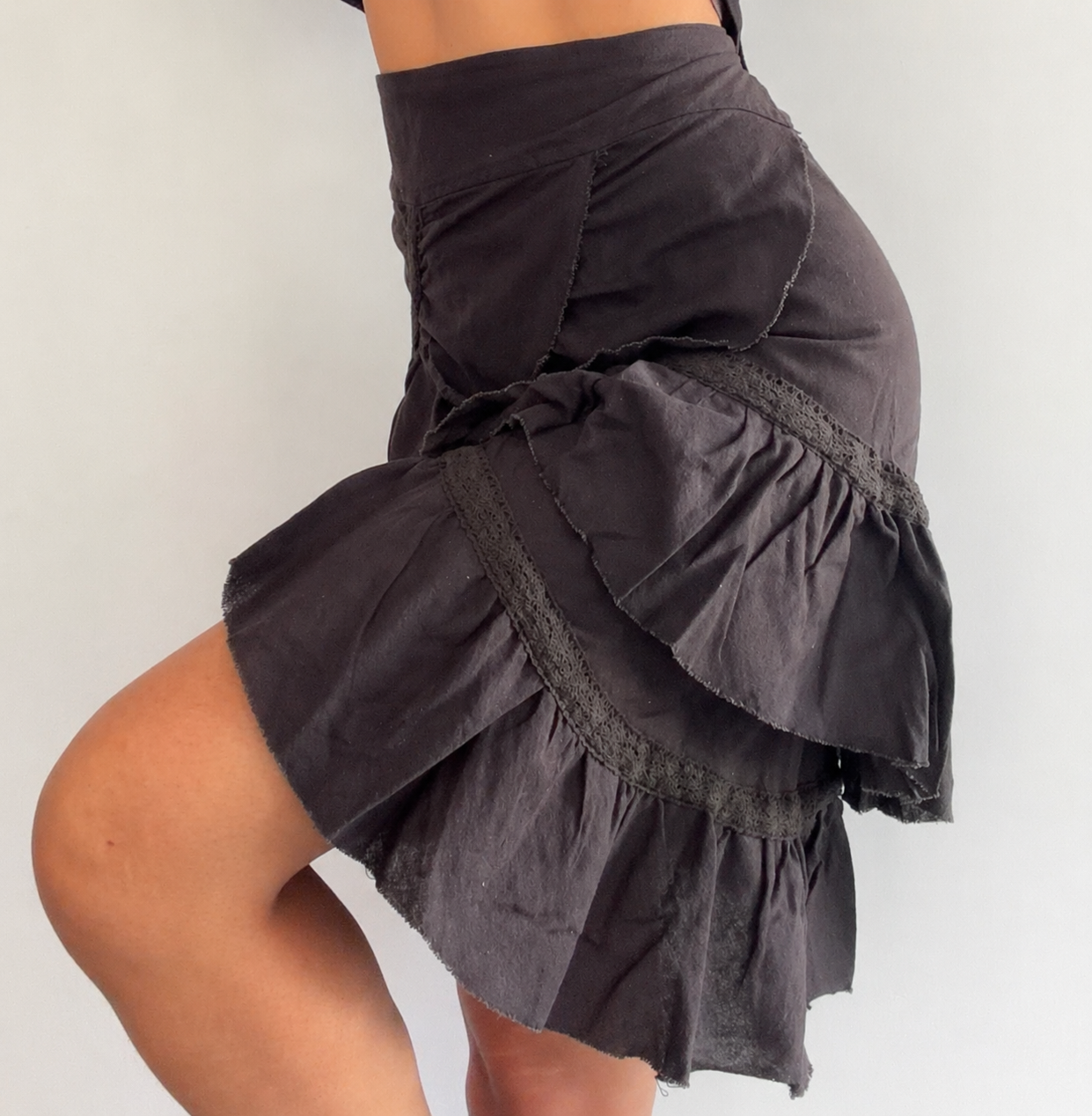 Brown organic cotton ruffle wrap skirt