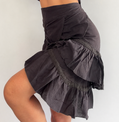 Brown organic cotton ruffle wrap skirt