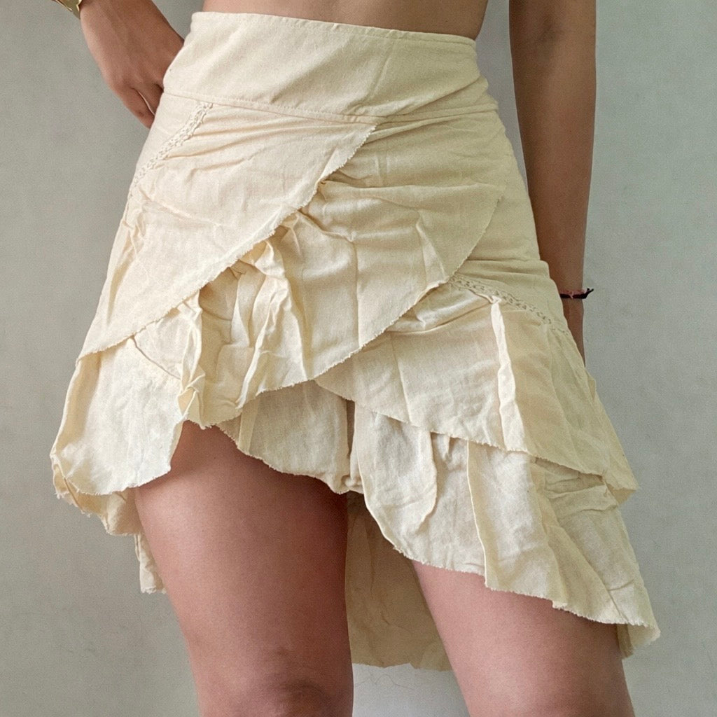 Beige organic cotton ruffle wrap skirt