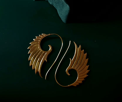 Handcrafted feather brass earring