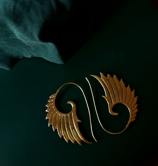 Handcrafted feather brass earring