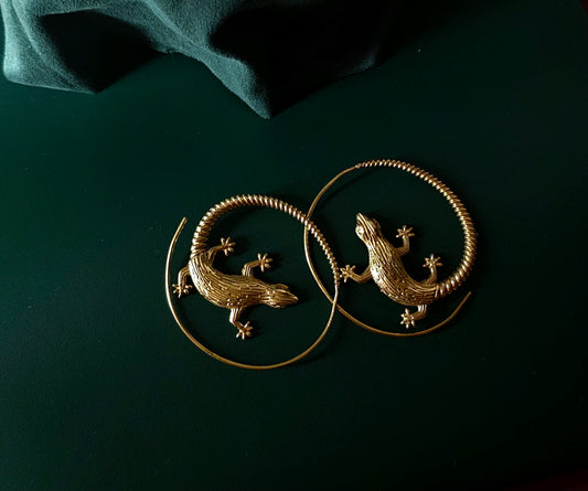 Handcrafted croc brass earring