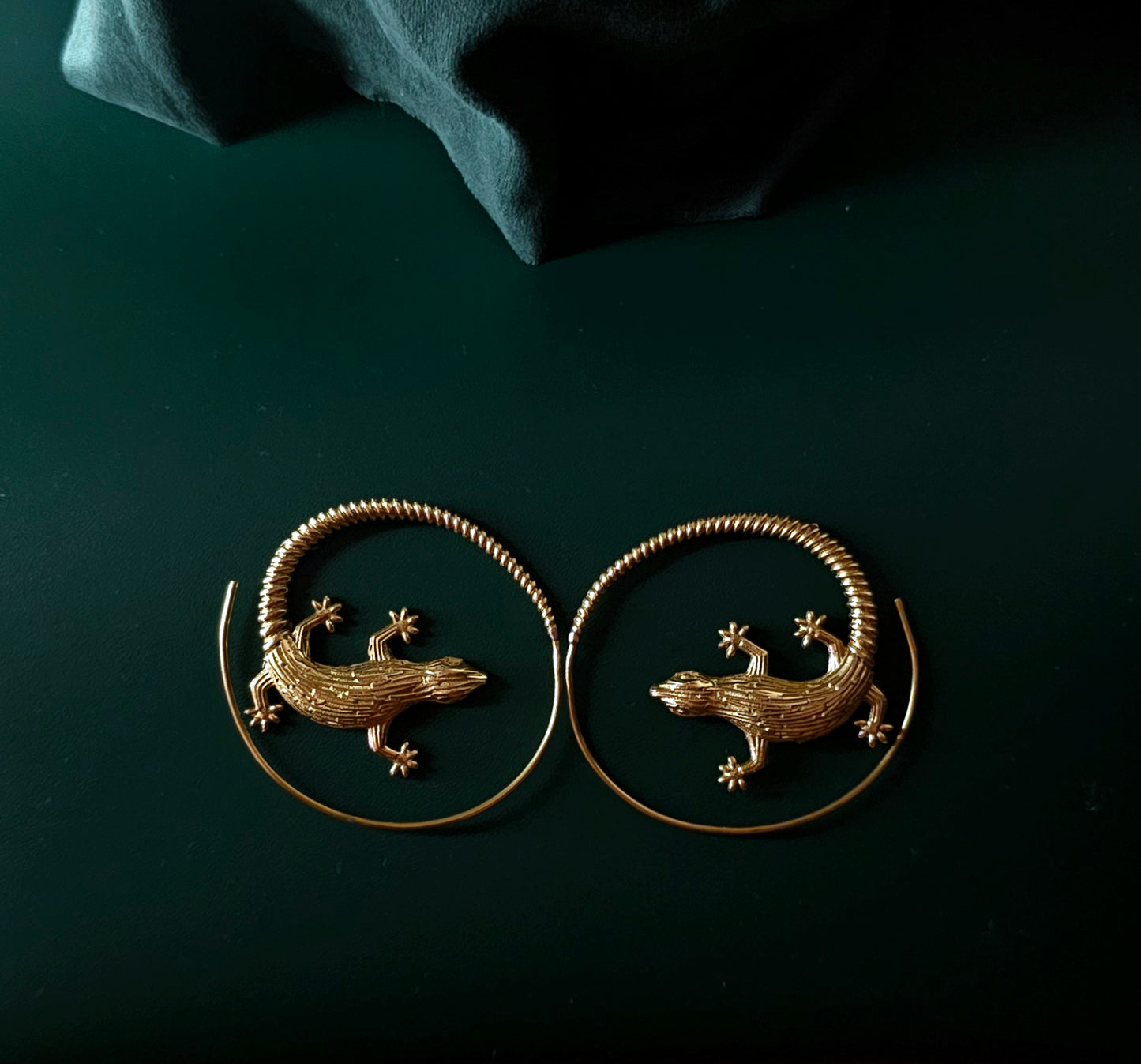 Handcrafted croc brass earring