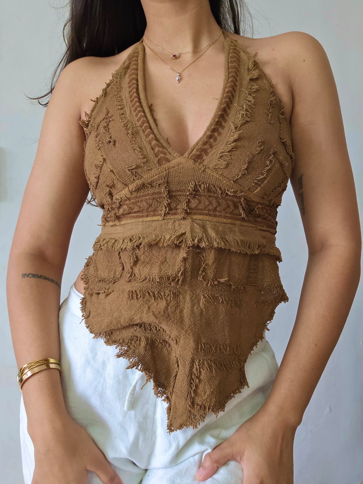 Natural mocha mousse brown halter top