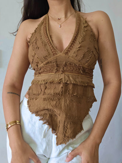 Natural mocha mousse brown halter top