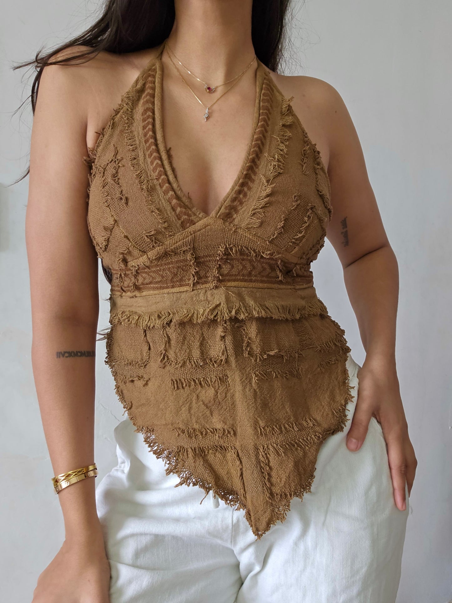 Natural mocha mousse brown halter top