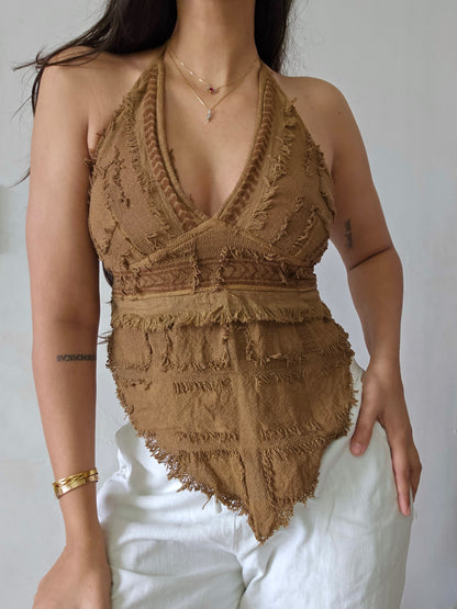 Natural mocha mousse brown halter top