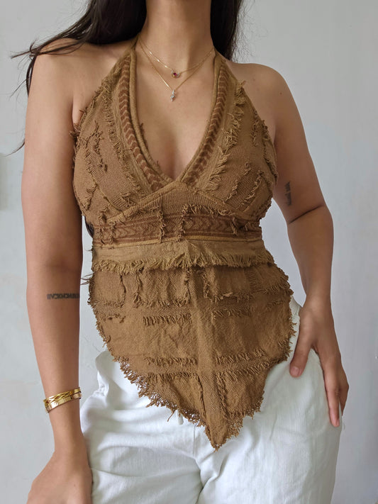 Natural mocha mousse brown halter top