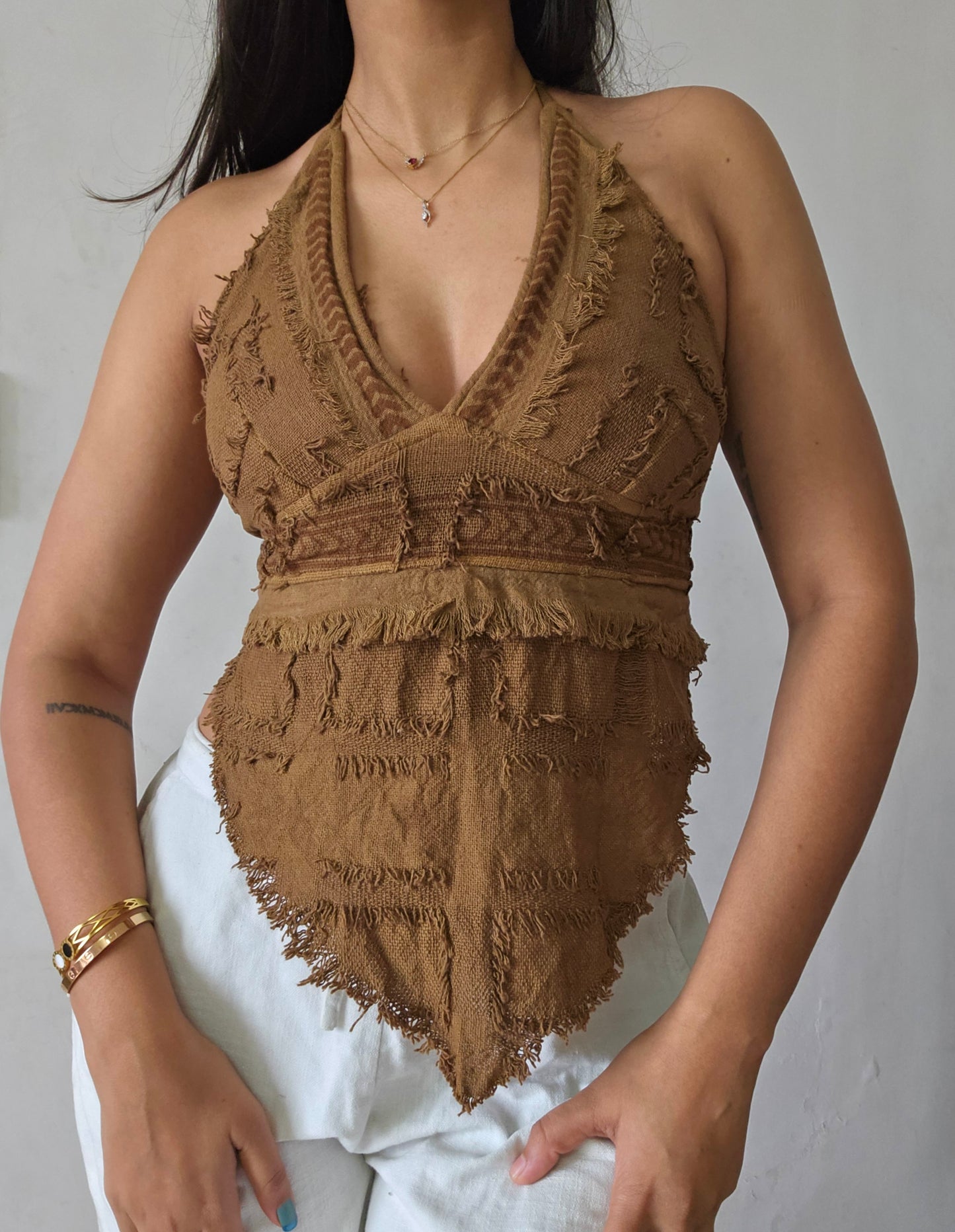 Natural mocha mousse brown halter top