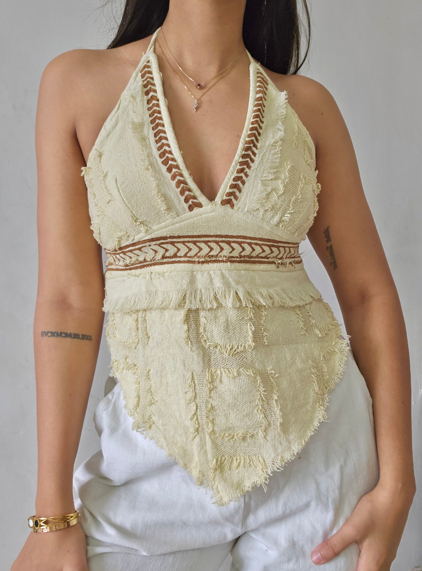 Natural convivial yellow halter top