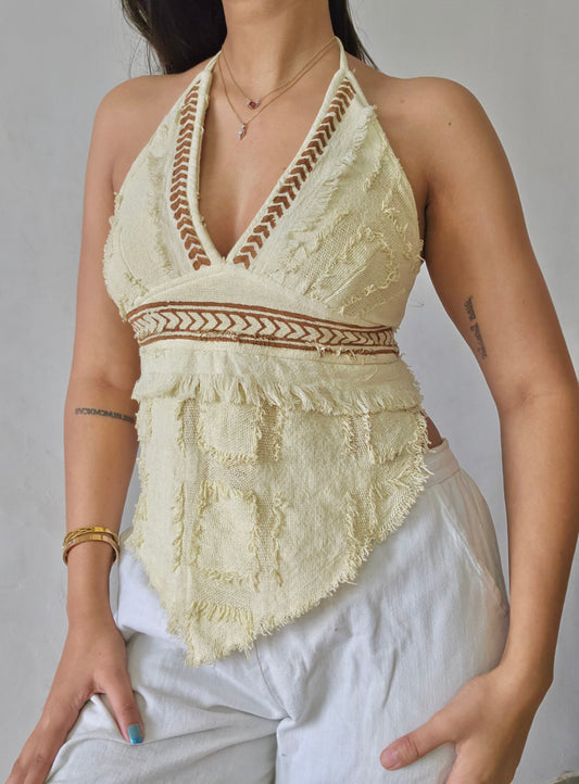 Natural convivial yellow halter top