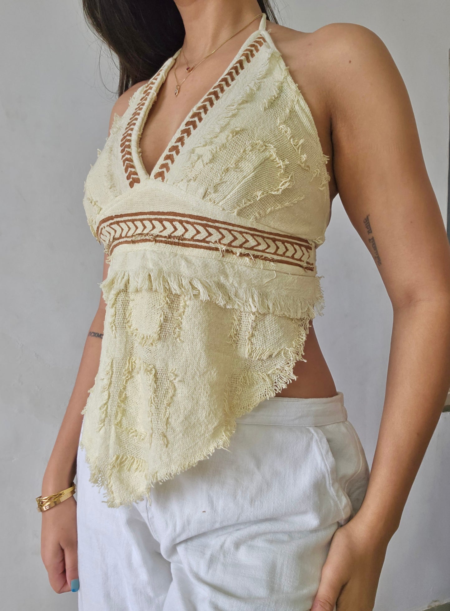 Natural convivial yellow halter top