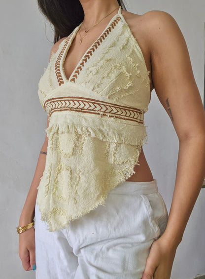 Natural convivial yellow halter top