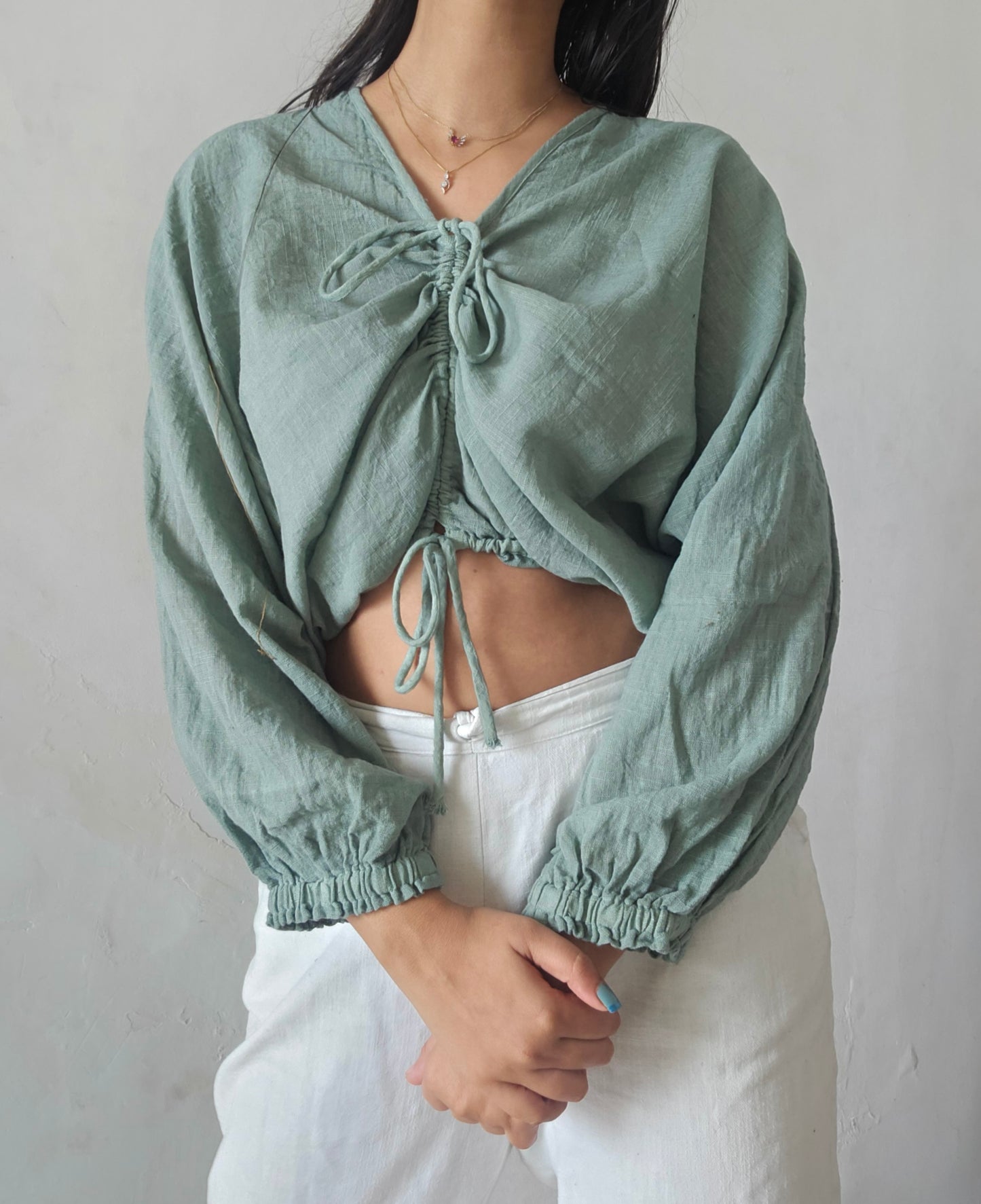 Muted zade cloud whimsy tie top