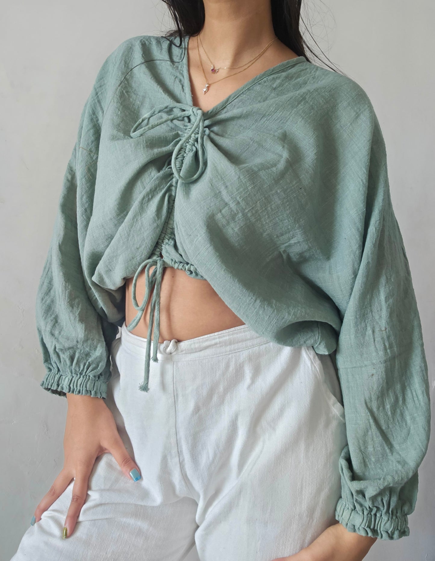 Muted zade cloud whimsy tie top