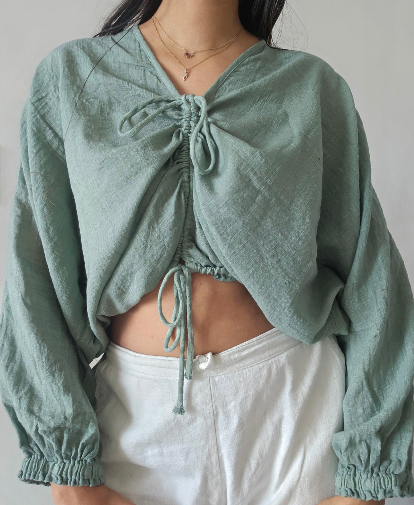 Muted zade cloud whimsy tie top