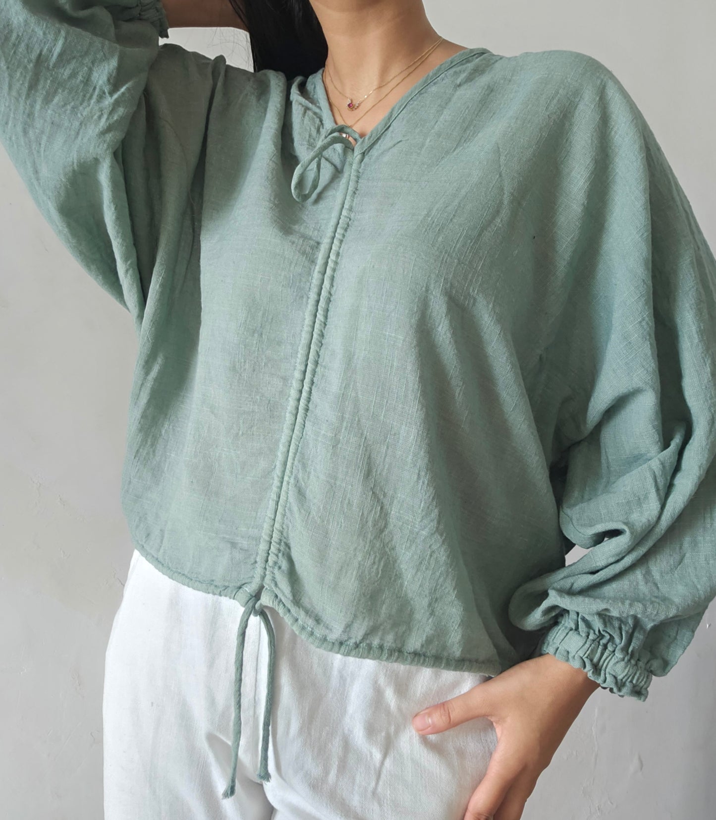 Muted zade cloud whimsy tie top