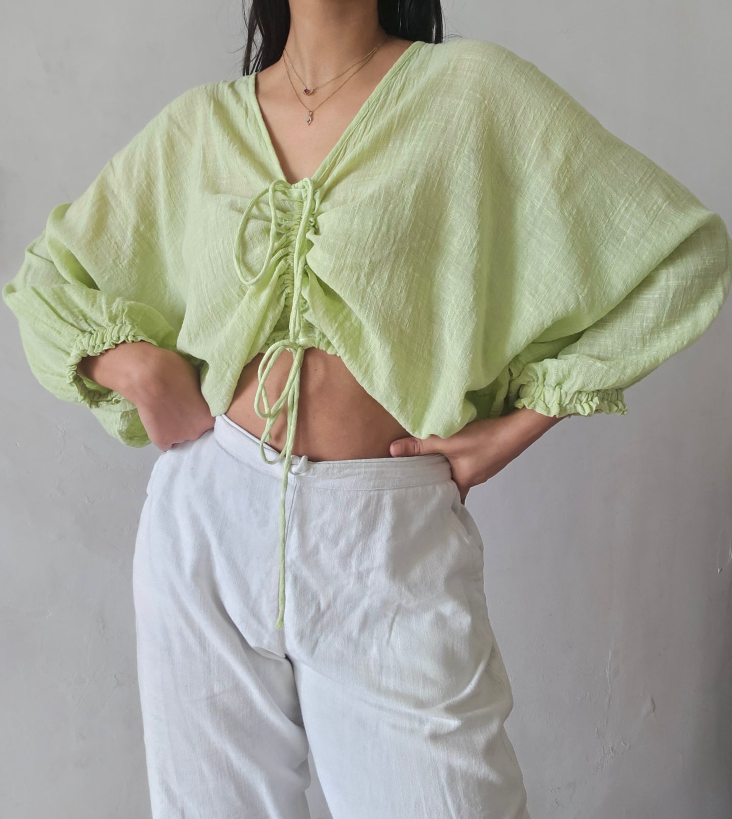 Celery green cloud whimsy tie top