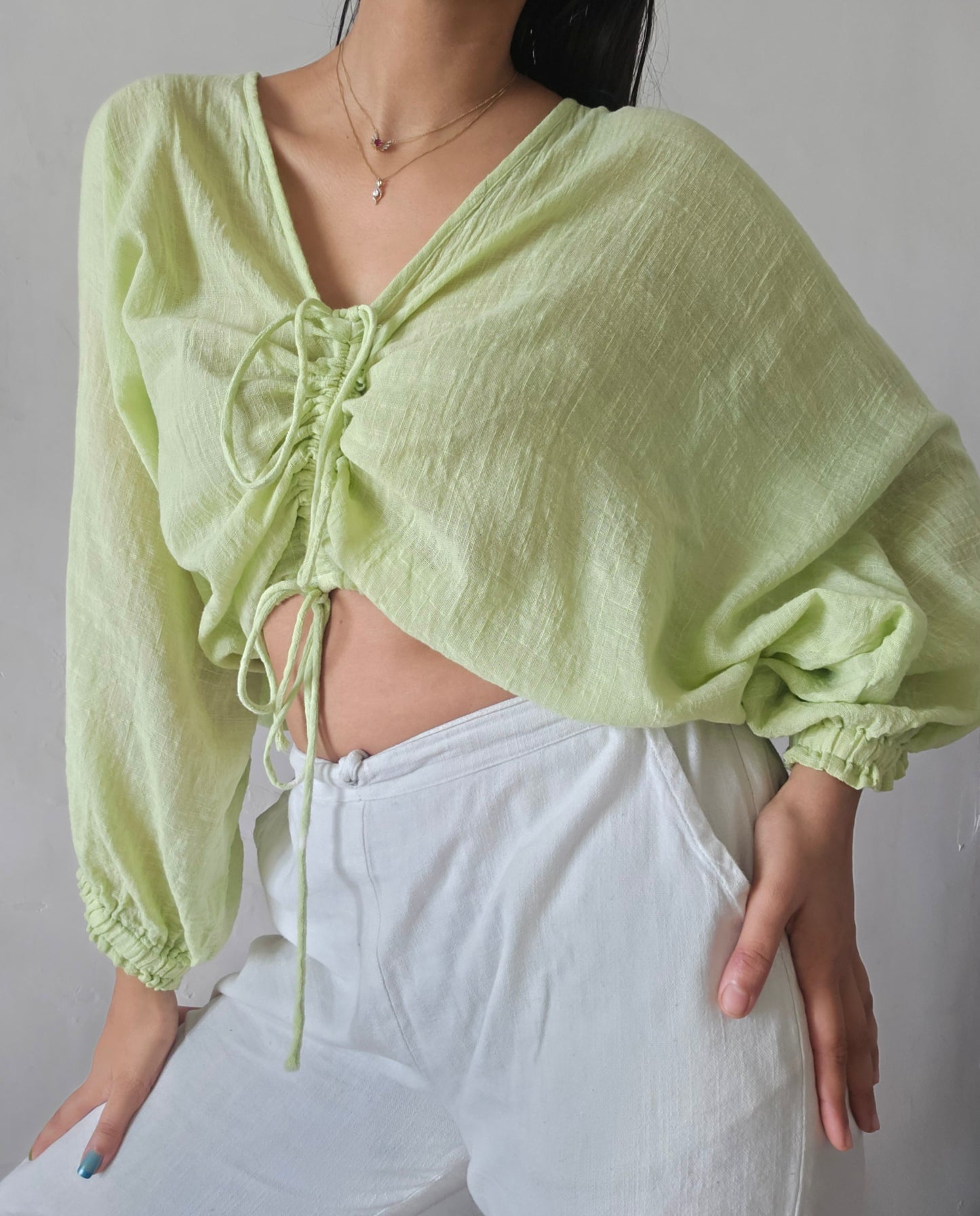 Celery green cloud whimsy tie top