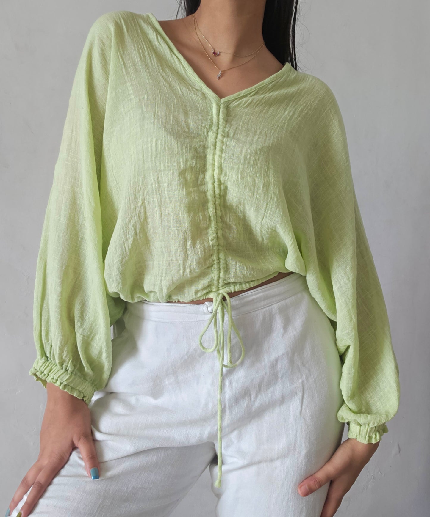 Celery green cloud whimsy tie top