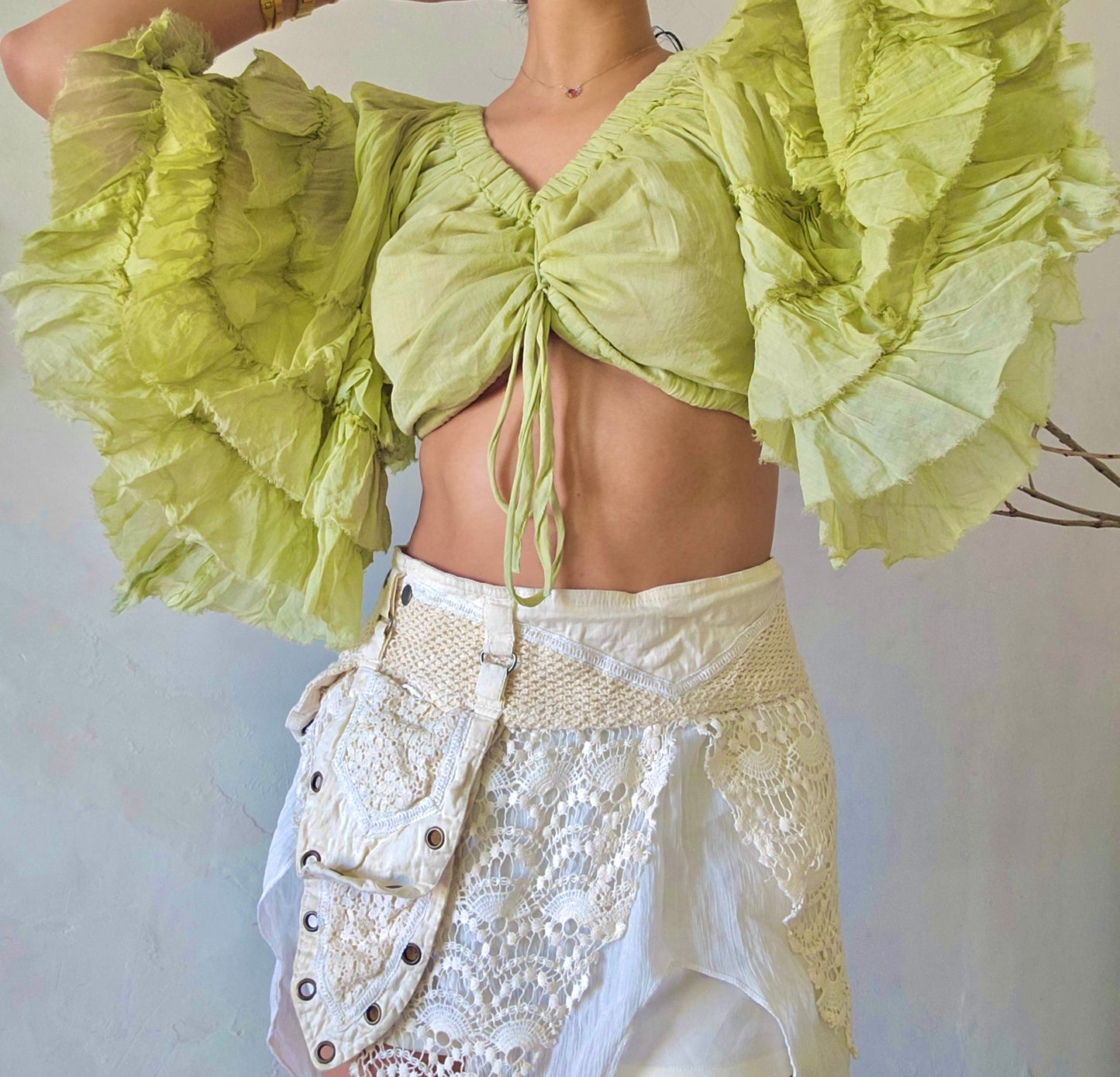 Celery green flutterwing blouse top
