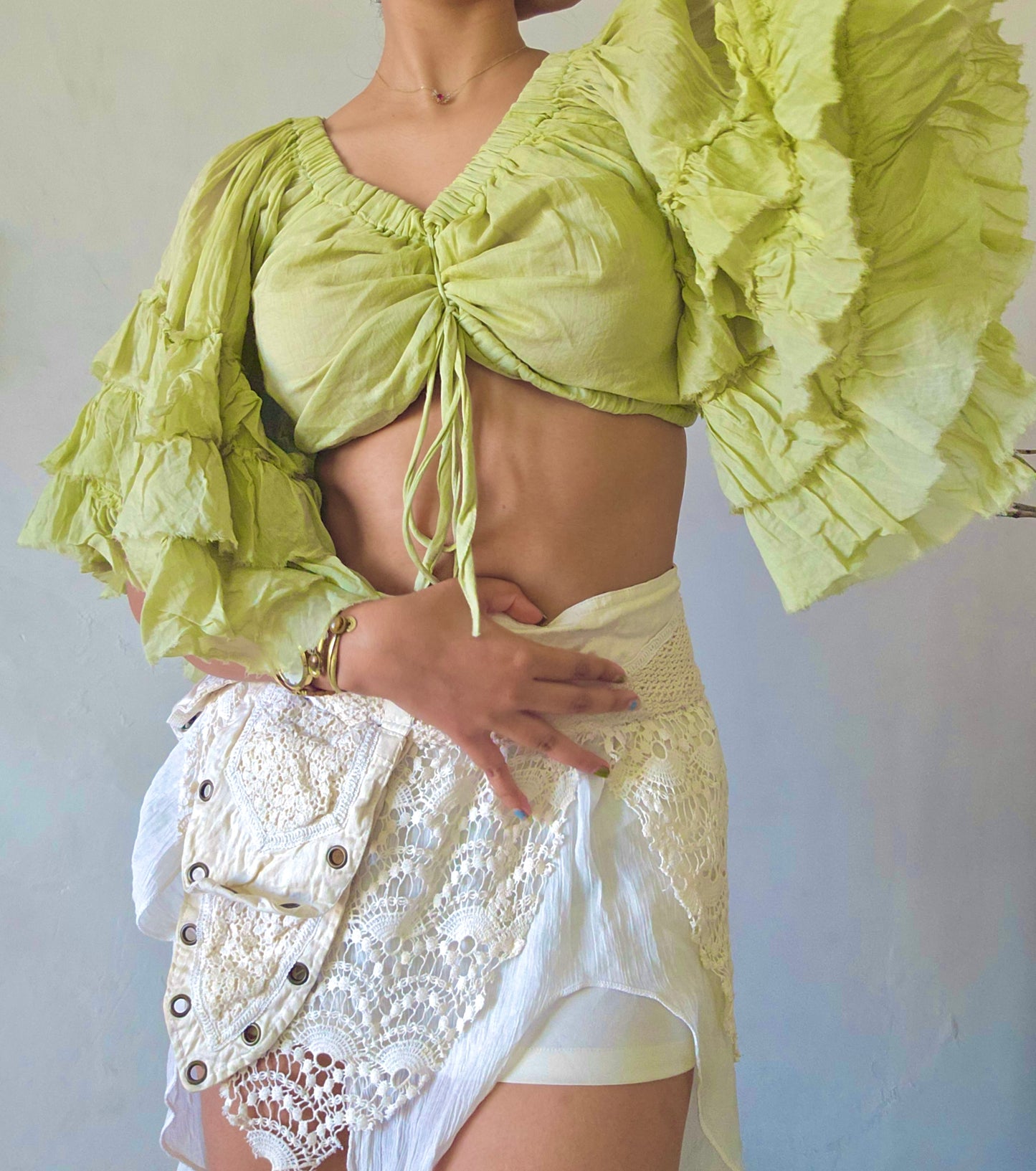 Celery green flutterwing blouse top