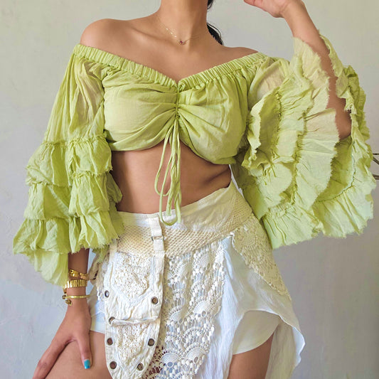 Celery green flutterwing blouse top