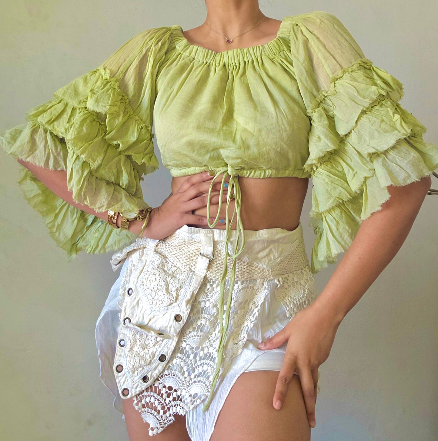 Celery green flutterwing blouse top