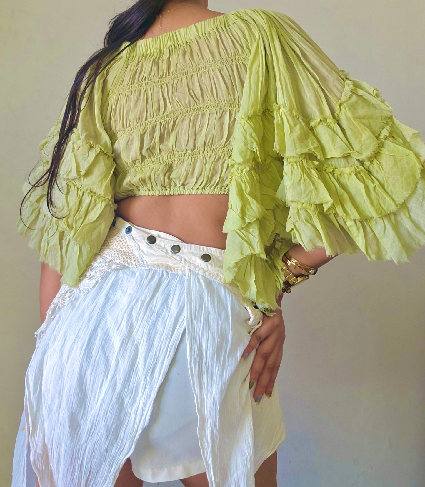 Celery green flutterwing blouse top